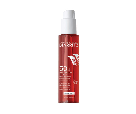 Olio solare satinato viso, corpo e capelli SPF 50