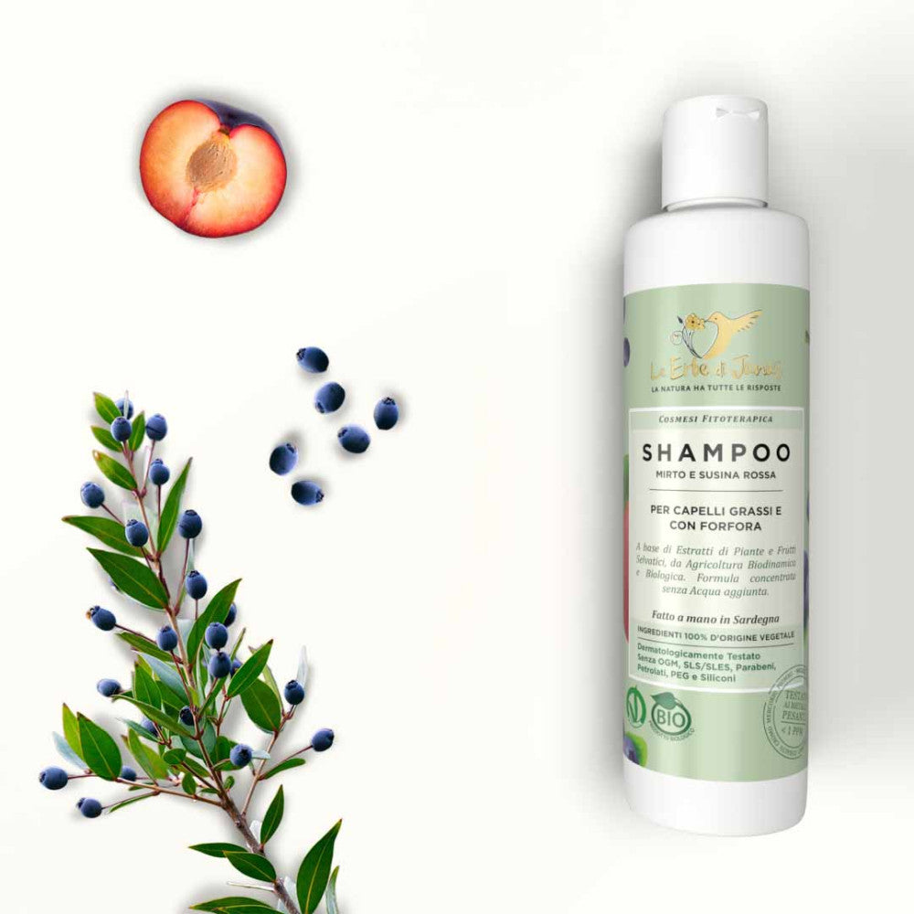 Champú anticaspa para cabello graso con mirto y ciruela