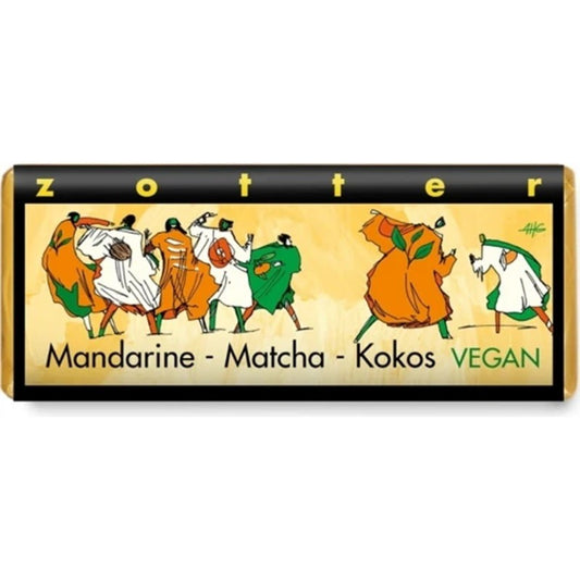 Snack de chocolate amargo con mandarina, té verde y coco - Yumibio Espana